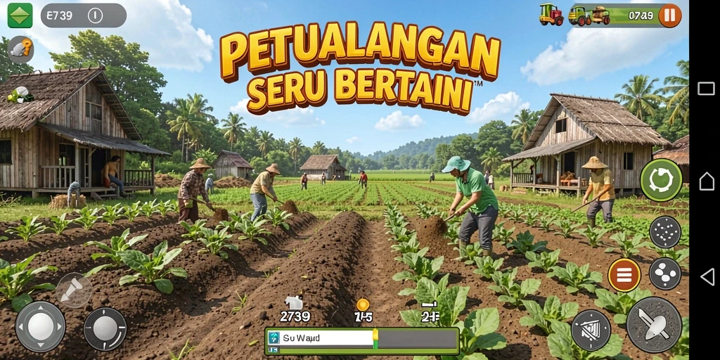 Tampilan gameplay seru di 2739 dengan kebun yang indah.