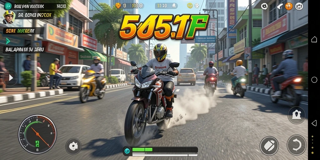 Gameplay mendebarkan di balapan motor 555F yang mengasyikkan.