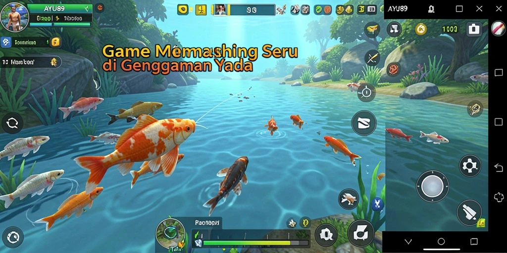 Tampilan gameplay AYU89 yang menenangkan dan realistis dalam memancing.