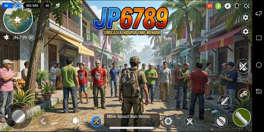 Screenshot gameplay JP6789 menunjukkan dunia simulasi yang berwarna dan interaktif.