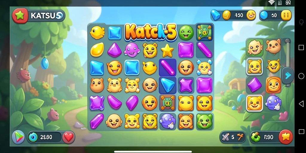 Tampilan gameplay seru KATSU5 dengan berbagai kombinasi match-3.