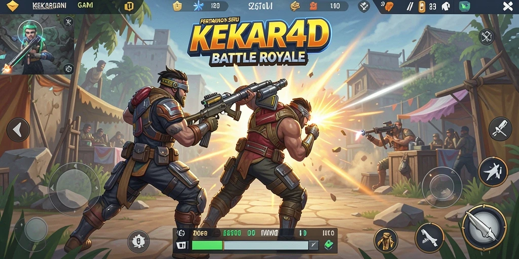 Tampilan gameplay seru dalam KEKAR4D menghadirkan pertarungan Battle Royale yang mendebarkan.