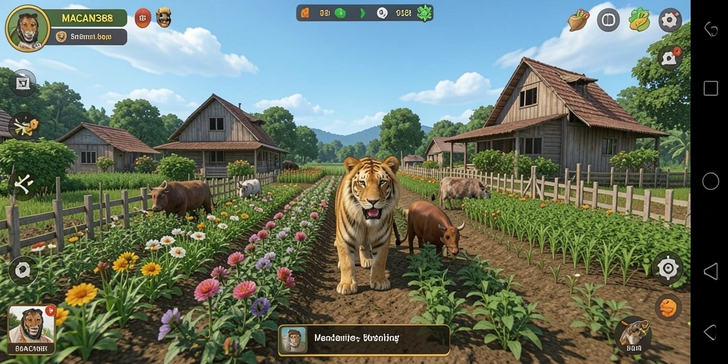 Tangkapan layar utama gameplay <strong>MACAN388</strong> menunjukkan aktivitas bercocok tanam yang seru.