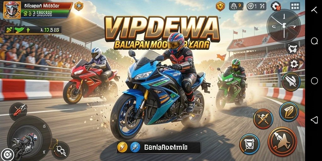 Tampilan aksi balapan motor yang mendebarkan di VIPDEWA.