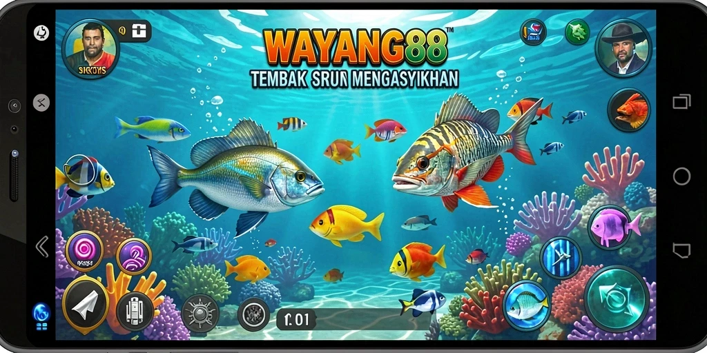Screenshot gameplay WAYANG88 menampilkan aksi seru Tembak Ikan.